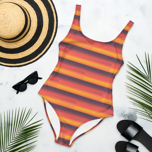 Sunrise Orange Stripes One Piece Swimsuit