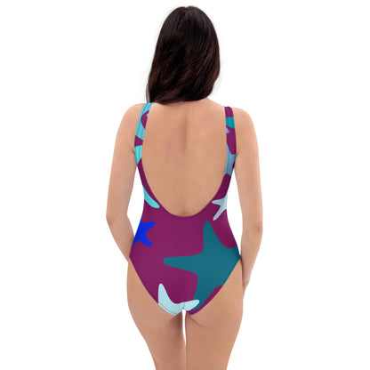 Maroon with Colorful Stars One Piece Swimsuit