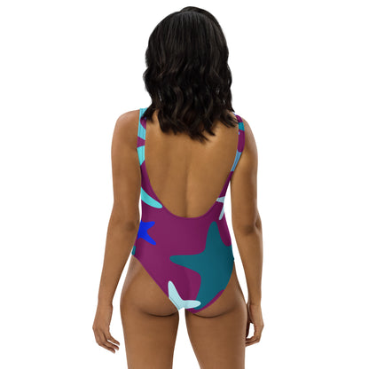 Maroon with Colorful Stars One Piece Swimsuit