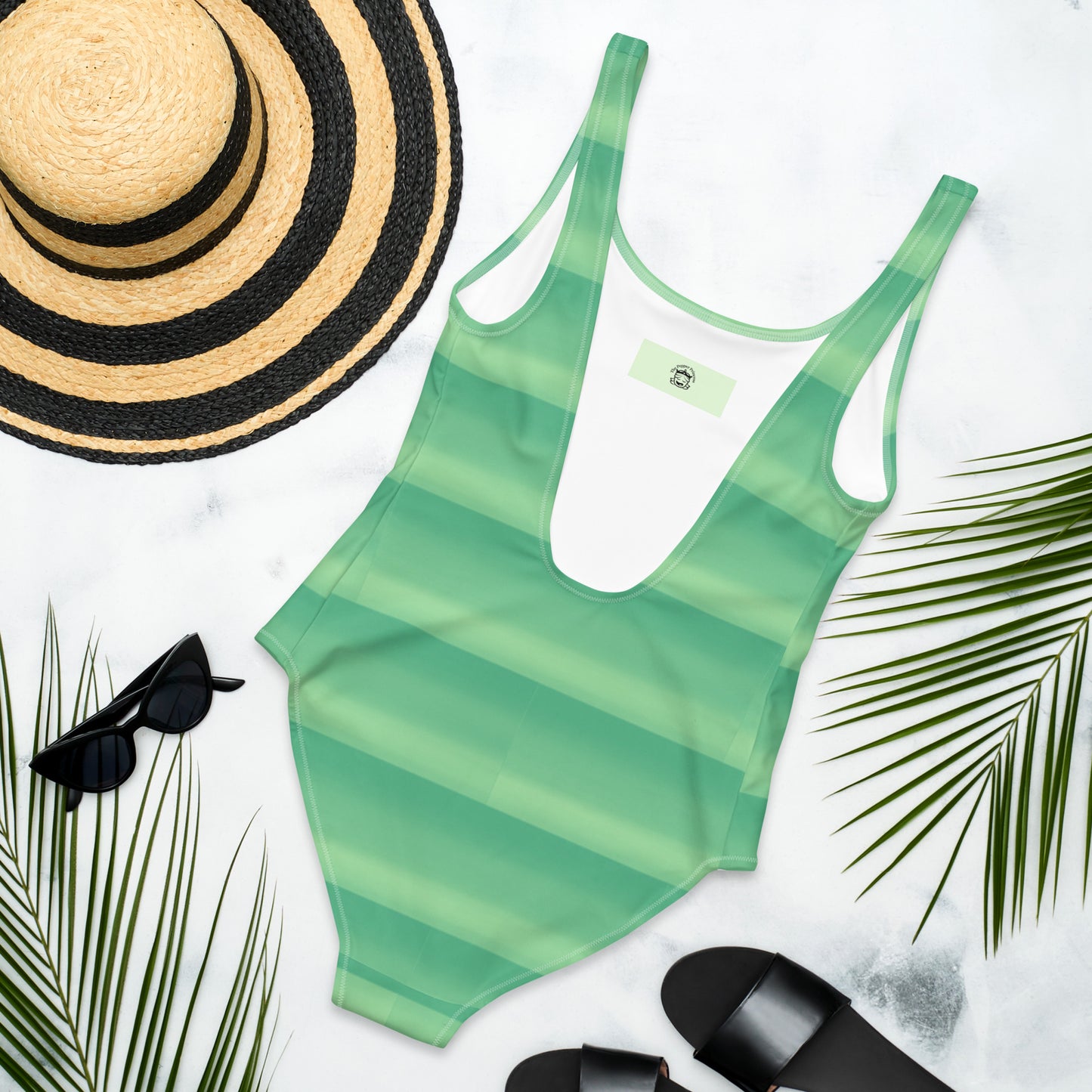 Green Stripe One Piece Swimsuit