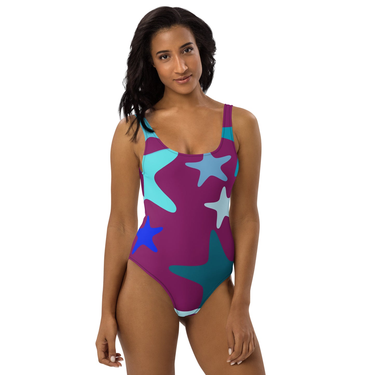 Maroon with Colorful Stars One Piece Swimsuit