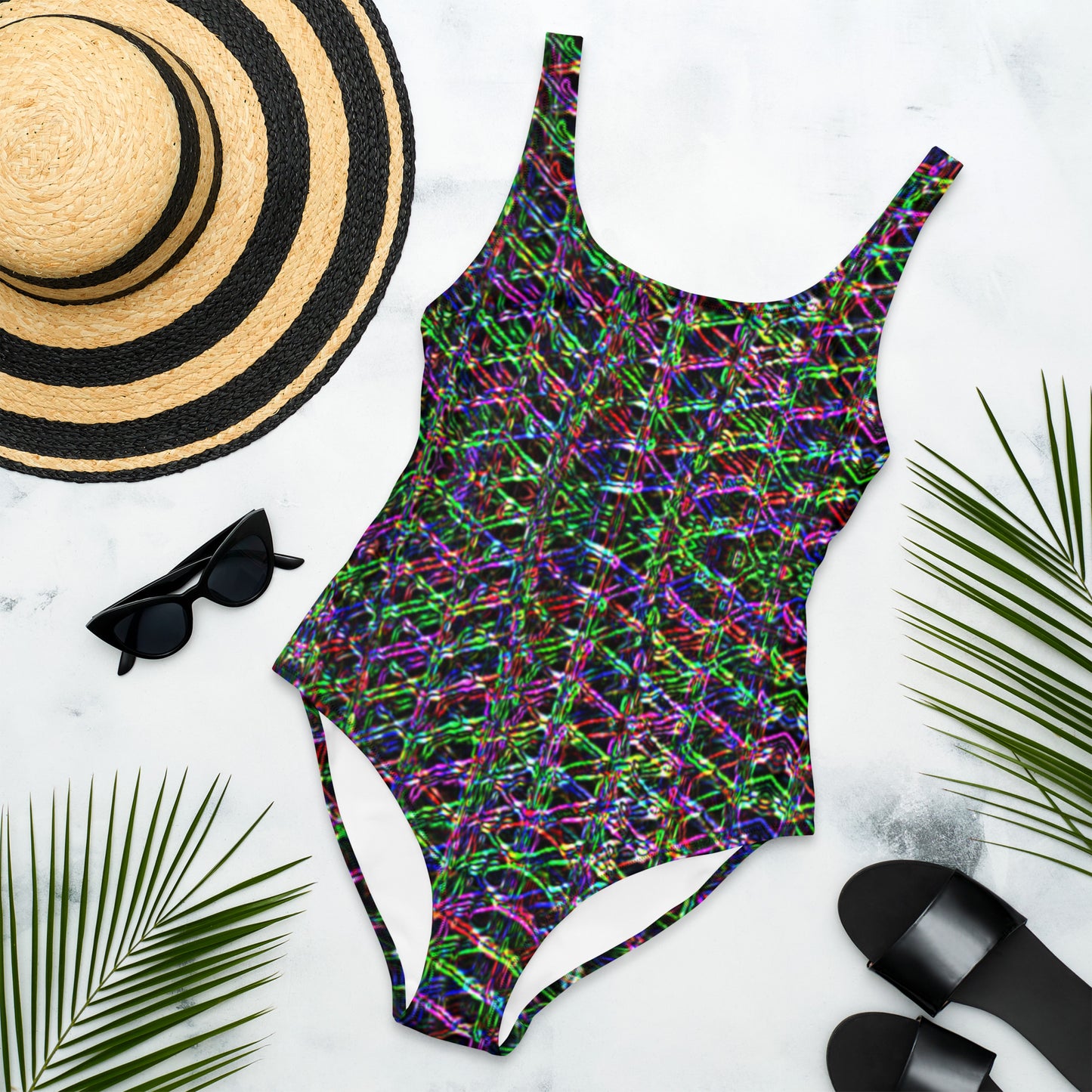 Black Matrix Multi Colored One Piece Swimsuit