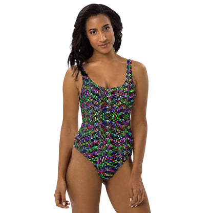 Black Matrix Multi Colored One Piece Swimsuit