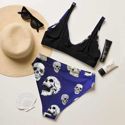 Blue to Black Skull Recycled High Waisted Bikini