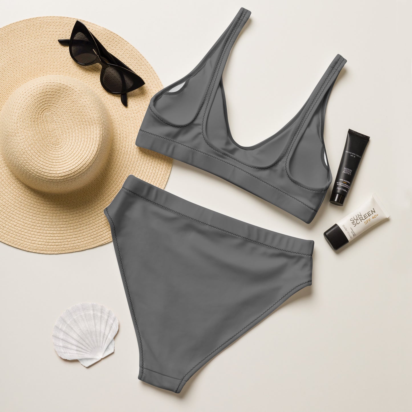 Gray Recycled High Waisted Bikini