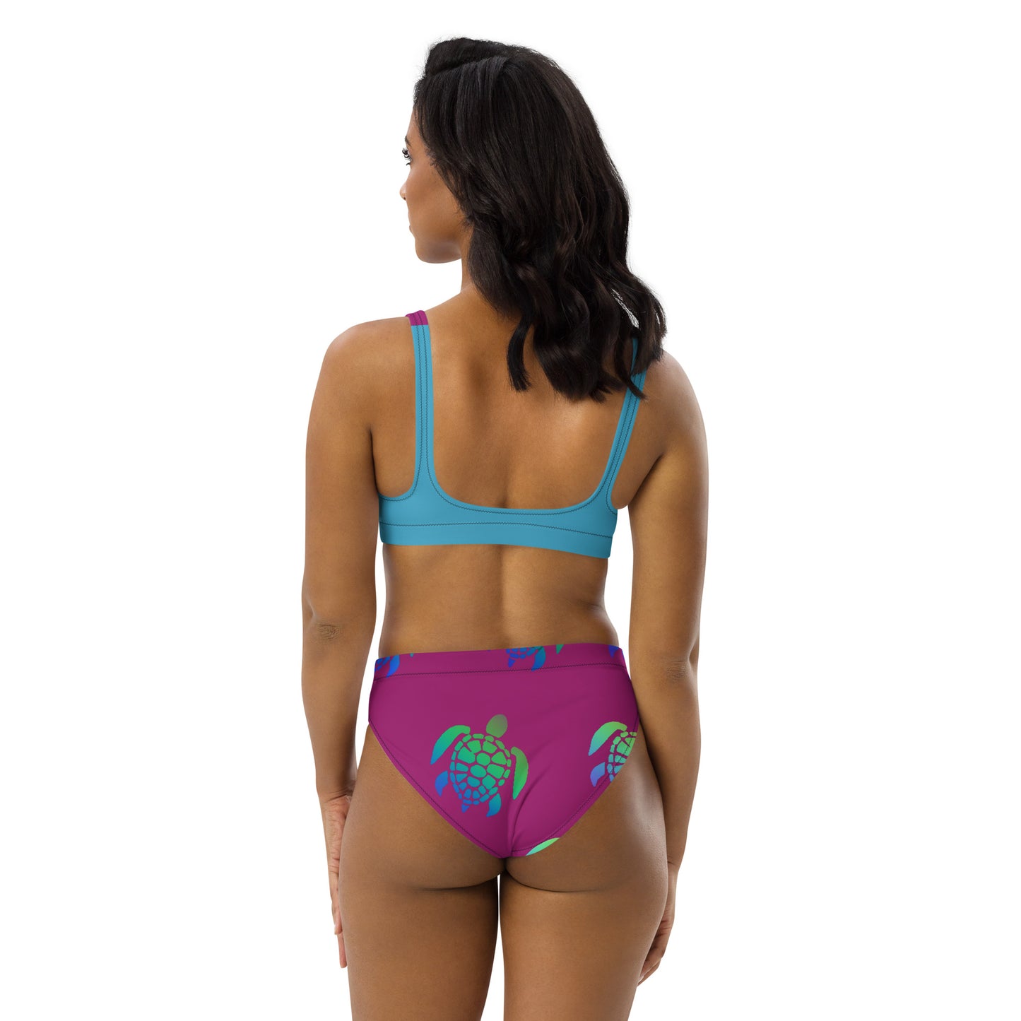 Magenta With Turtles All Over Recycled High Waisted Bikini