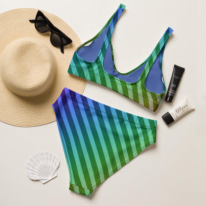 Striped Rainbow Recycled High Waisted Bikini