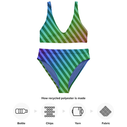 Striped Rainbow Recycled High Waisted Bikini