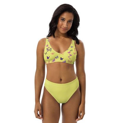 Yellow Butterflies Recycled High Waisted Bikini