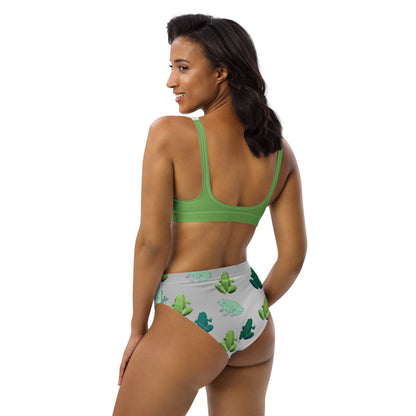 Pale Green Covered In Frogs Recycled High Waisted Bikini