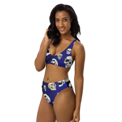 Blue to Black Skull Recycled High Waisted Bikini