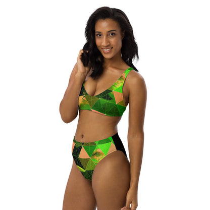 Green Triangles Recycled High Waisted Bikini