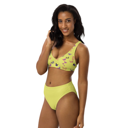 Yellow Butterflies Recycled High Waisted Bikini