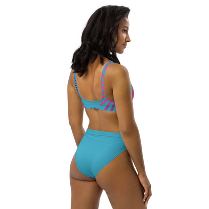 Sky Blue with Pink Recycled High Waisted Bikini