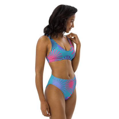 Sky Blue with Pink Recycled High Waisted Bikini